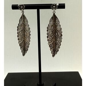 Portuguese Sterling Silver Filigree Leaf Earrings